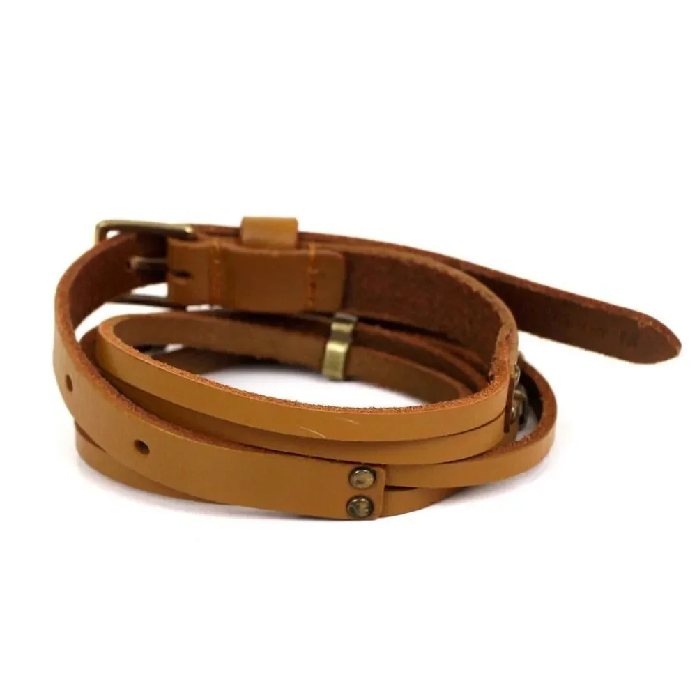 SKINNY STRIPS STUDS BROWN GENUINE LEATHER 0.5